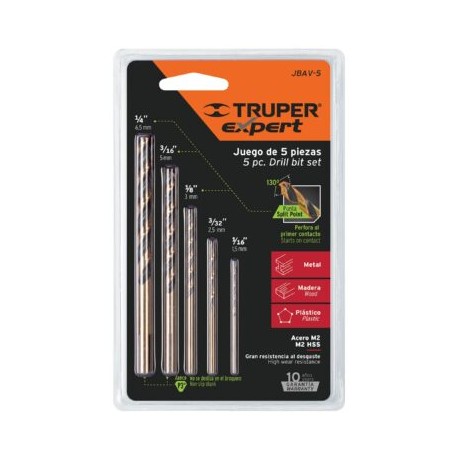 Juego de 5 brocas HSS para metal