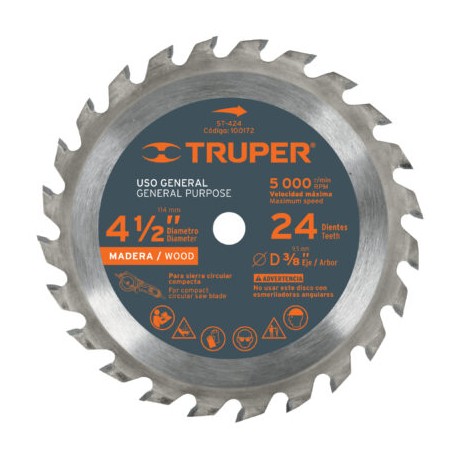 Disco sierra p/madera 4-1/2?, 24 dientes, centro 3/8?