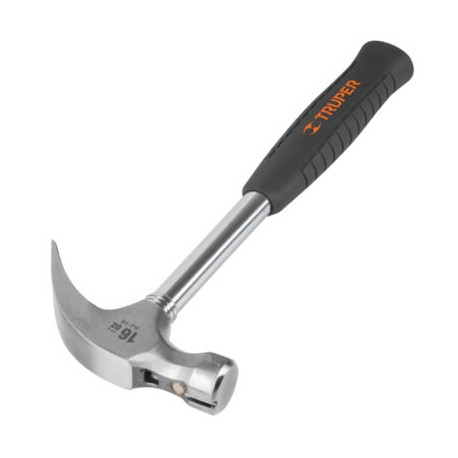 Martillo pulido 16 oz, uña curva, mango tubular con neopreno
