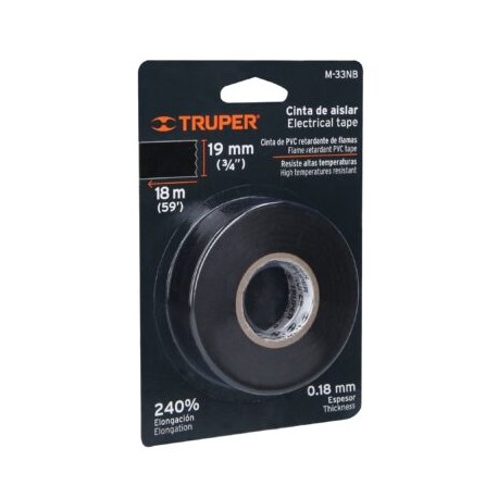 Cinta de aislar de 18 m x 19 mm, negra en blíster