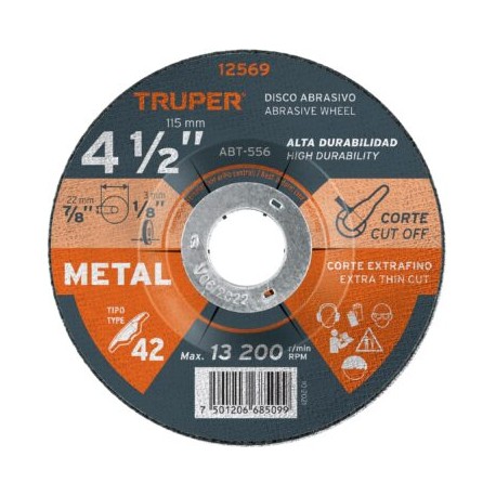 Disco Tipo 42 de 4-1/2? x 3.2 mm para corte de metal