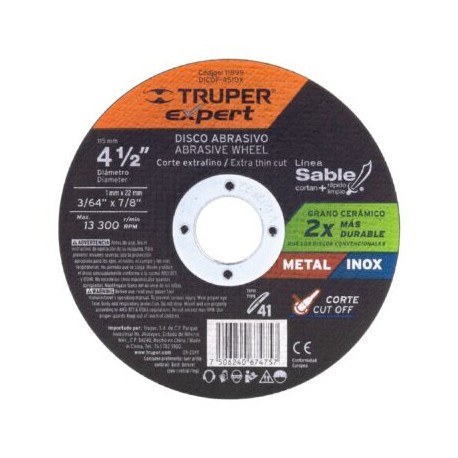 Disco Tipo 41 de 4-1/2? x 1 mm corte fino de metal
