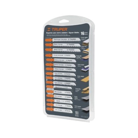 Juego seguetas caladoras, zanco T, cortes rectos, 16 pzas